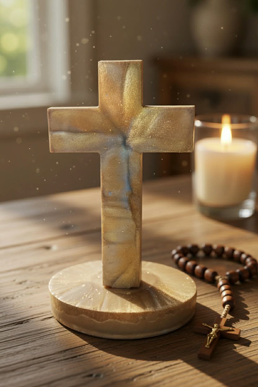 Handcrafted Iridescent Resin Cross - Christian Faith Decor Gift