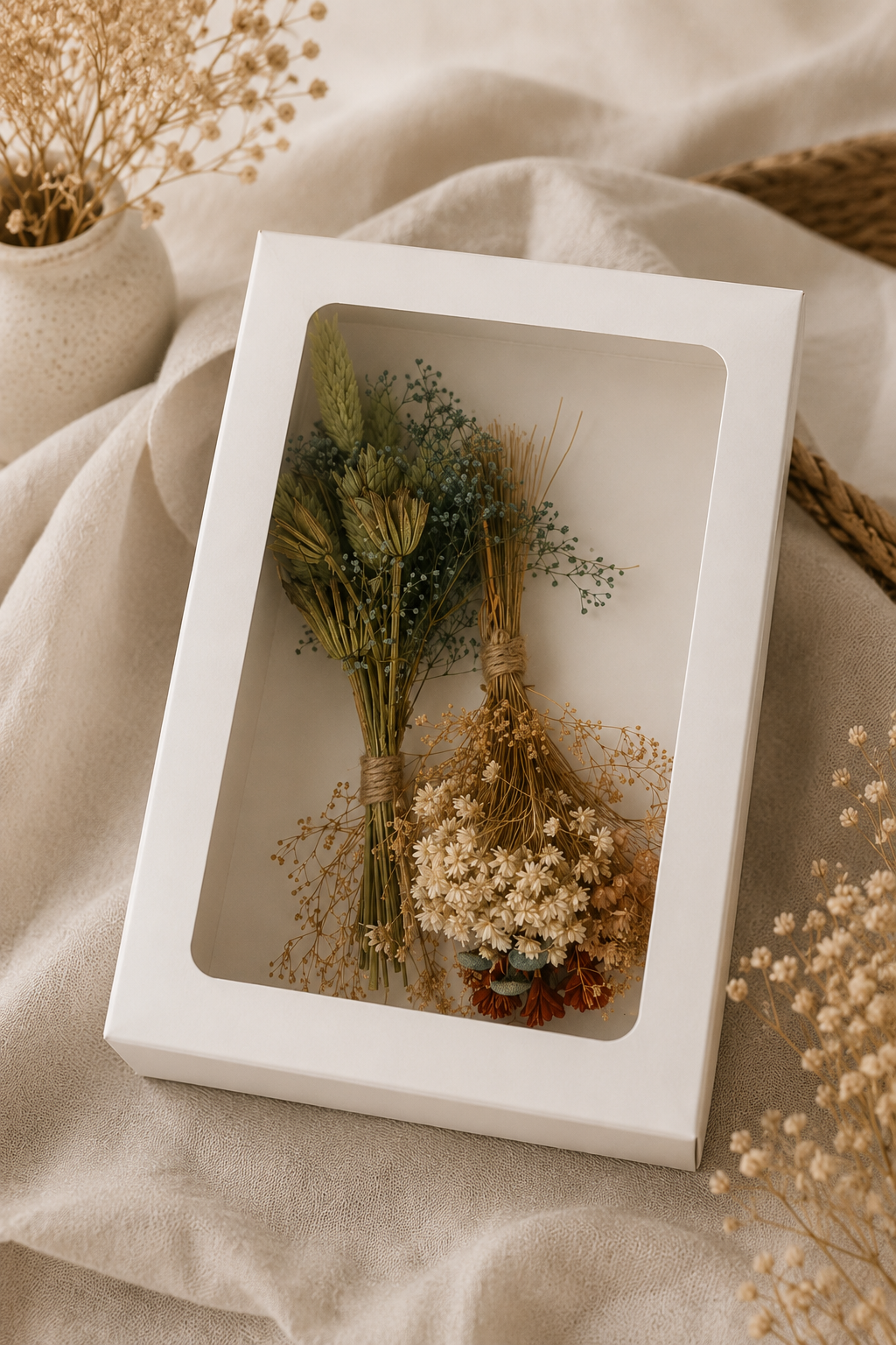Dried Flower Bundle Duo - Boxed Botanical Set, Sage & Cream