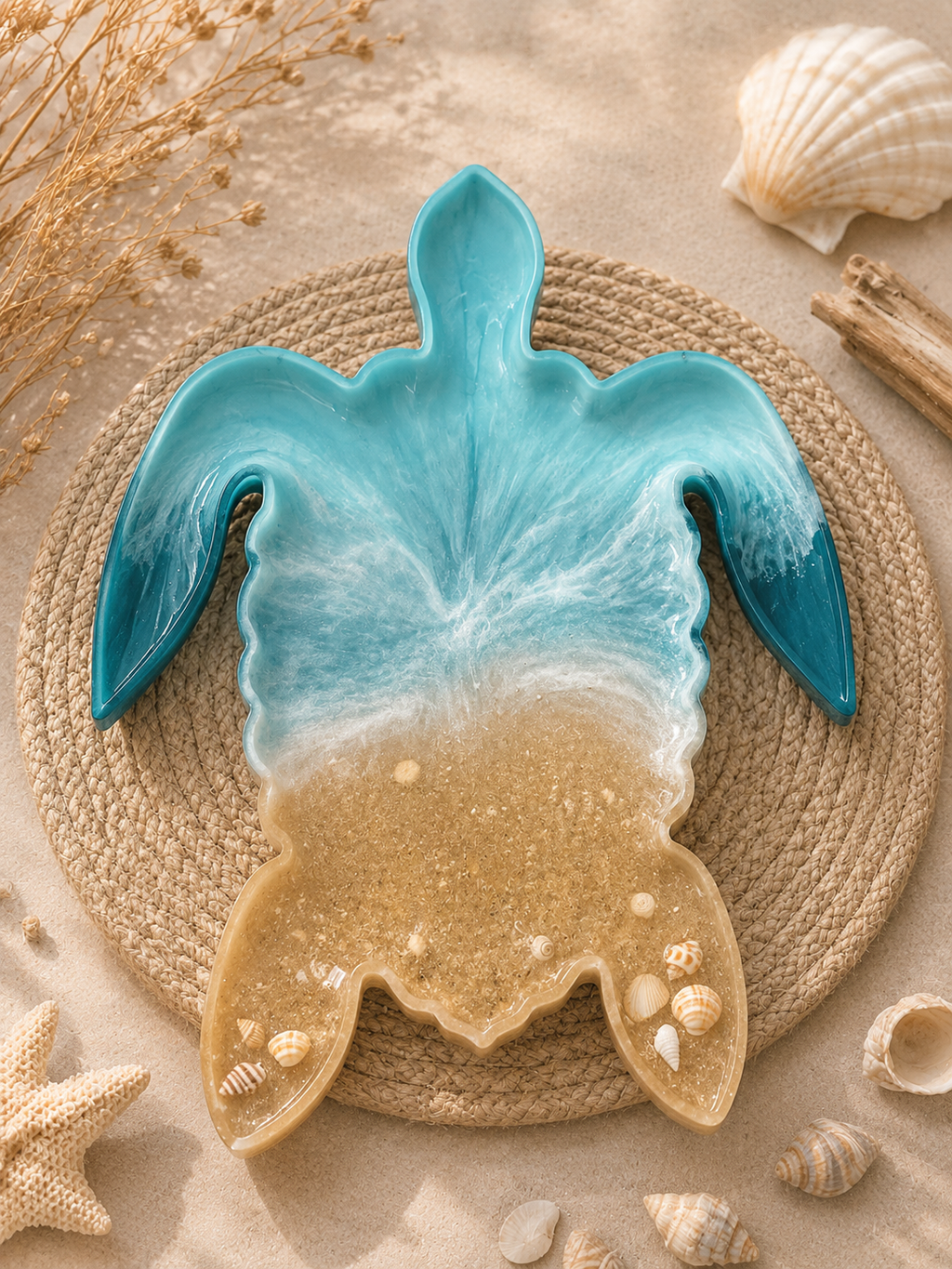 Ocean Wave Resin Turtle Trinket Tray