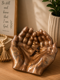 Light Bronze Open Palms Resin Prayer Hands with Cross