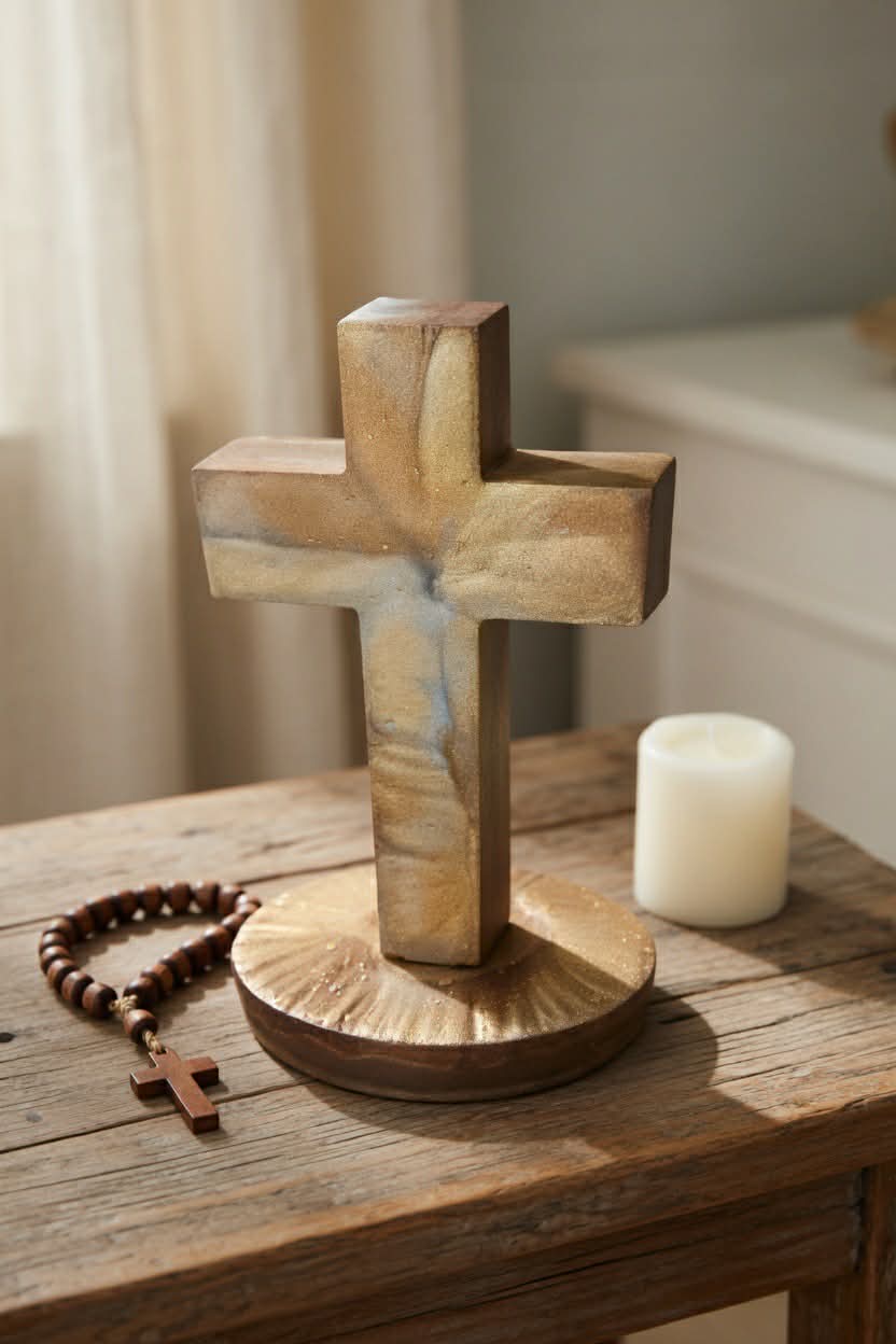 Handcrafted Iridescent Resin Cross - Christian Faith Decor Gift