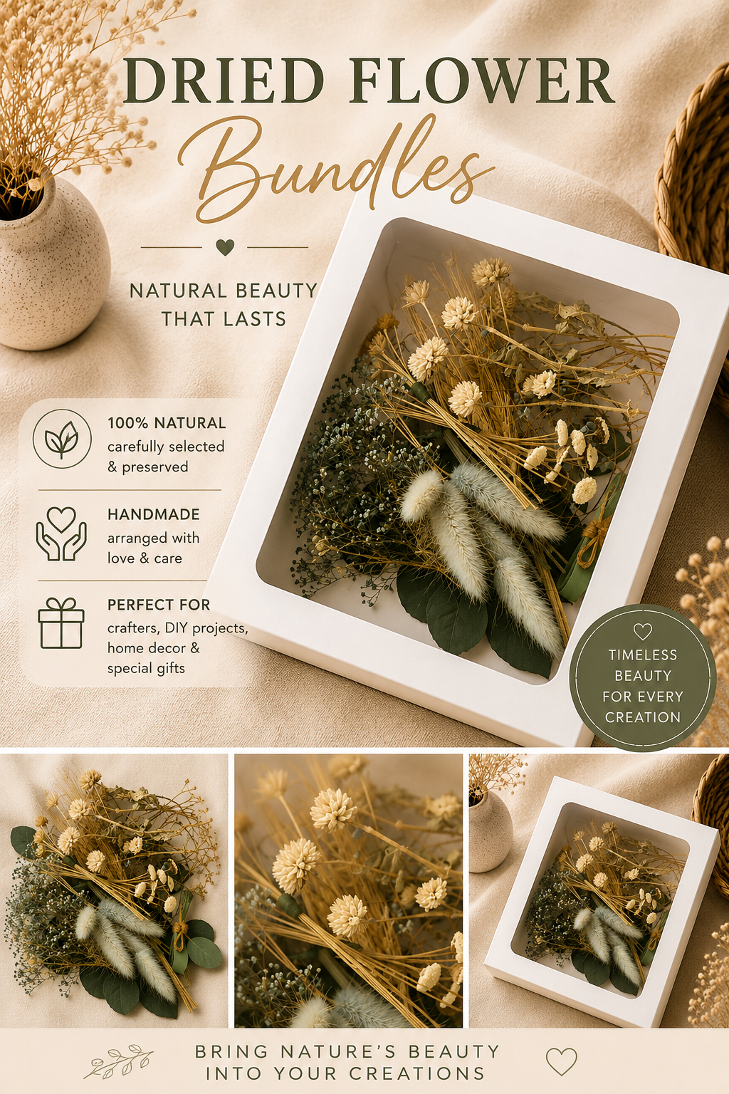 Dried Flower Bundle - Boxed Botanical Arrangement (100+ Stems)