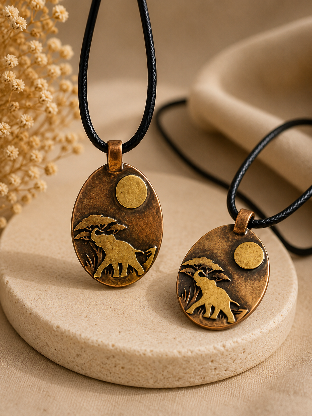 African Elephant Sunset Pendant Necklace