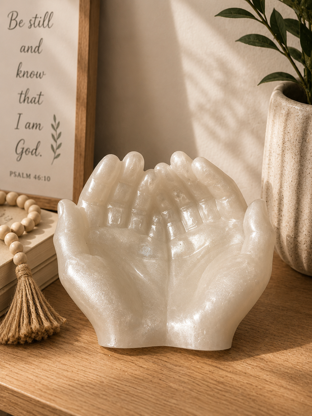 Pearl White Open Palms Resin Prayer Hands