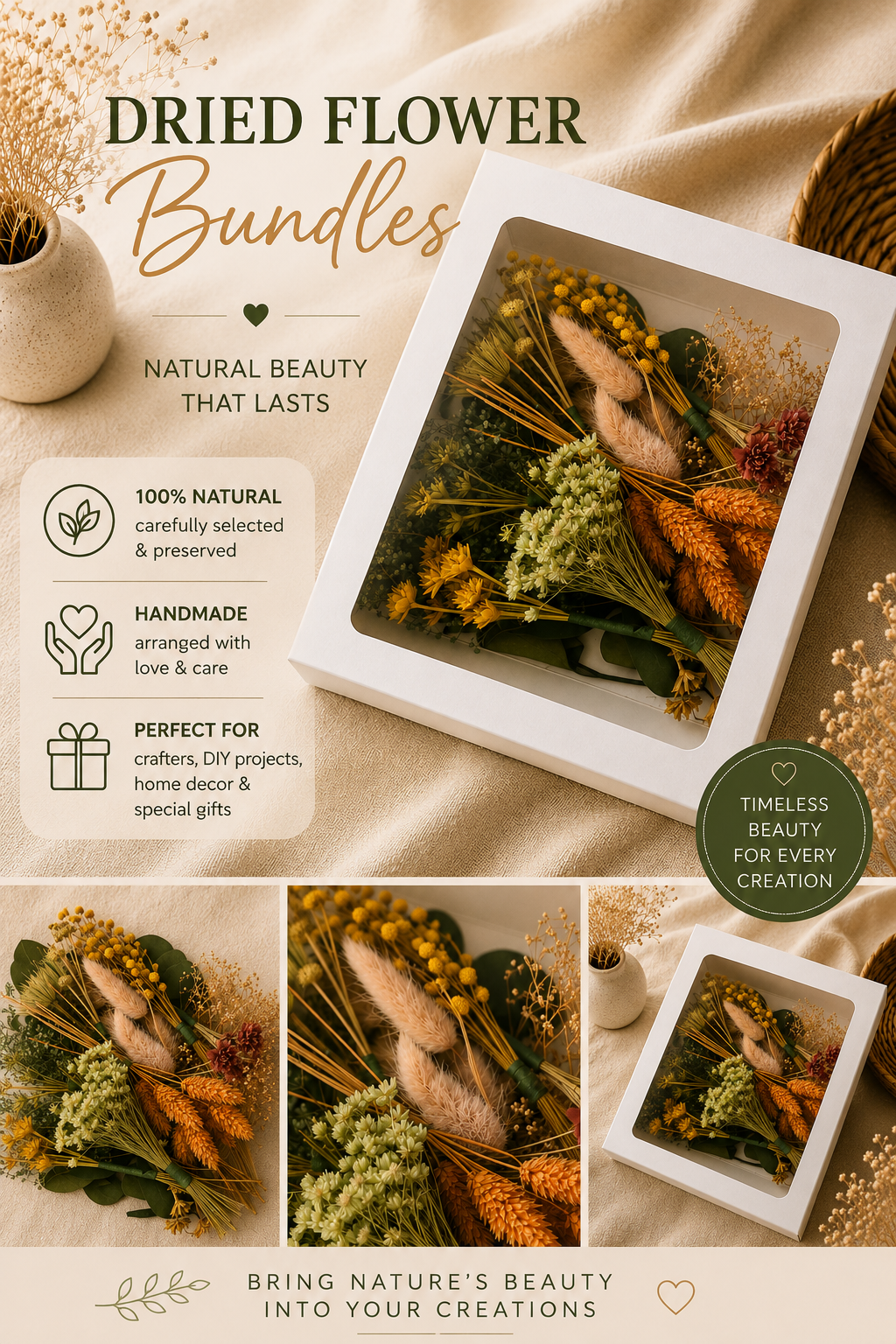 Dried Wildflower Bundle – Rustic Bouquet for Crafting & Cottage Décor