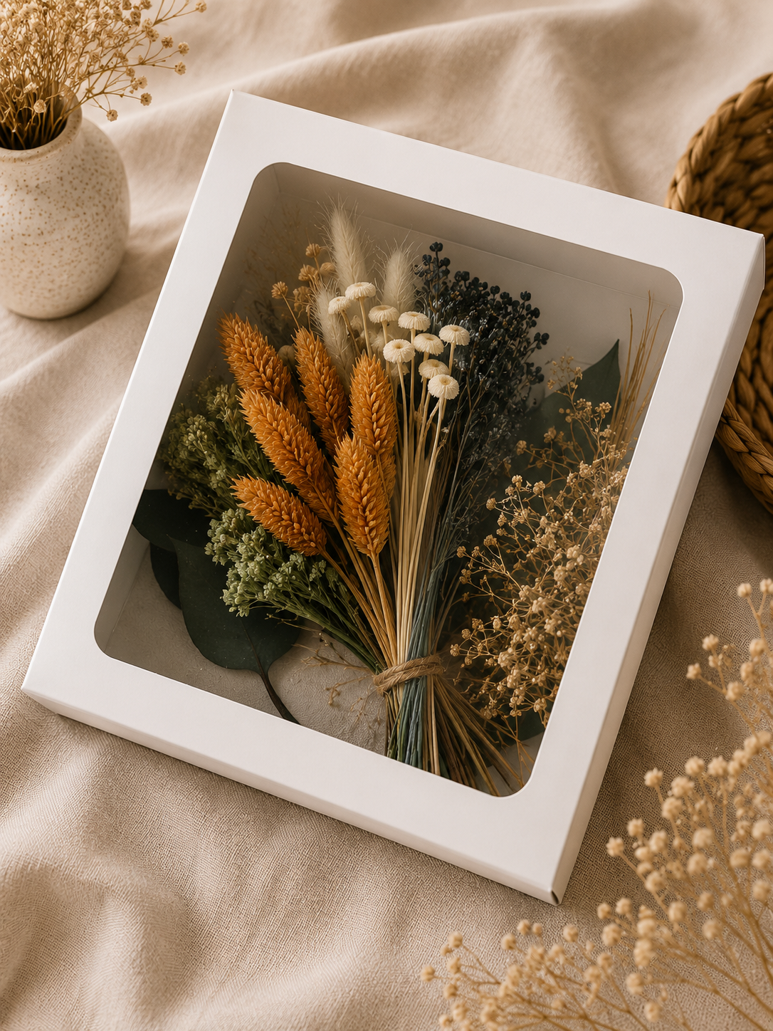 Dried Flower Bundle - Boxed Botanical Arrangement, Autumn Wheat  (100+ Stems)