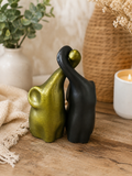 Abstract Elephant Couple Sculpture - Olive Green & Black (3in)