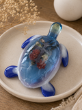 Resin Sea Turtle with Dried Flowers - Blue & Purple (6x6in)