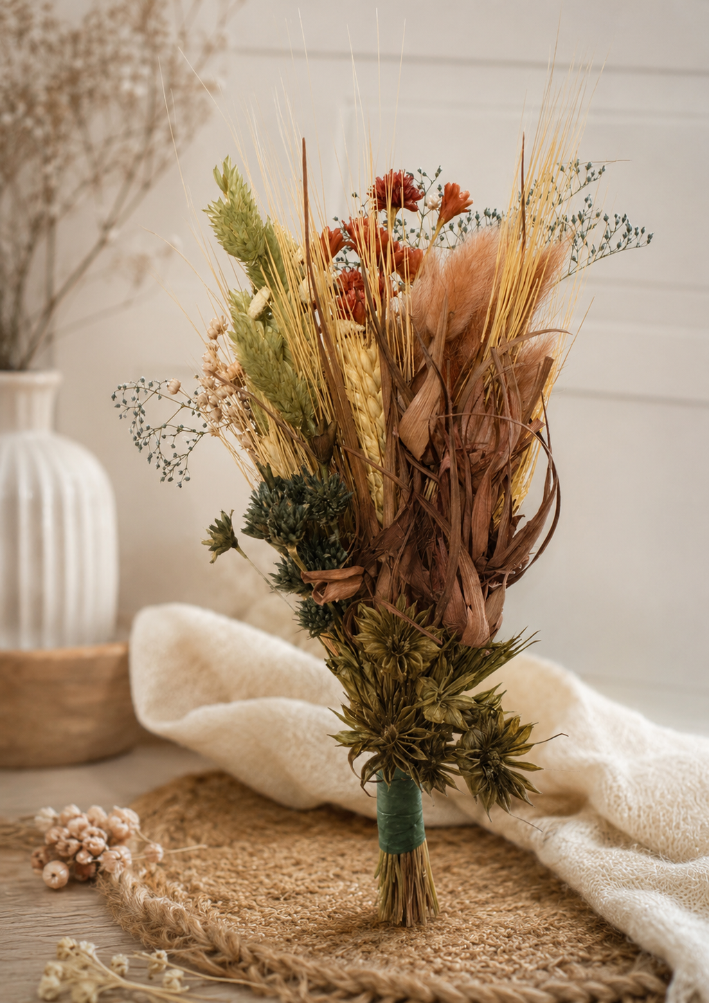 Dried Flower Craft Bundle - Rust, Gold & Olive (100+ Stems, 3-8in)