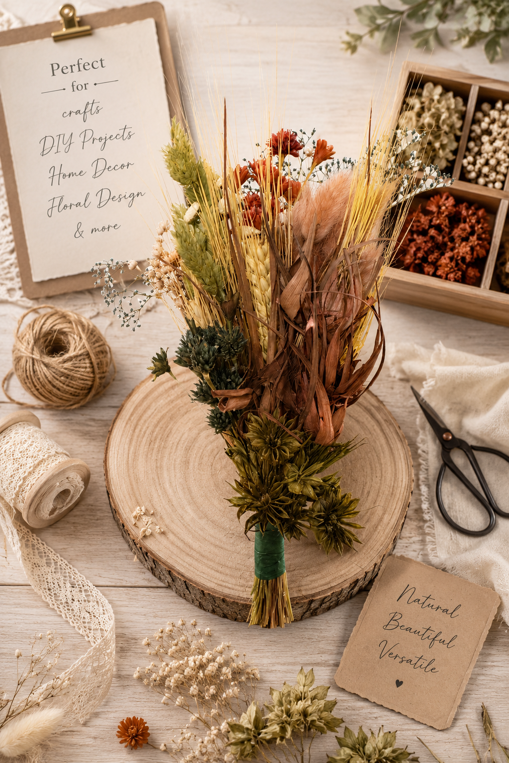 Dried Flower Craft Bundle - Rust, Gold & Olive (100+ Stems, 3-8in)