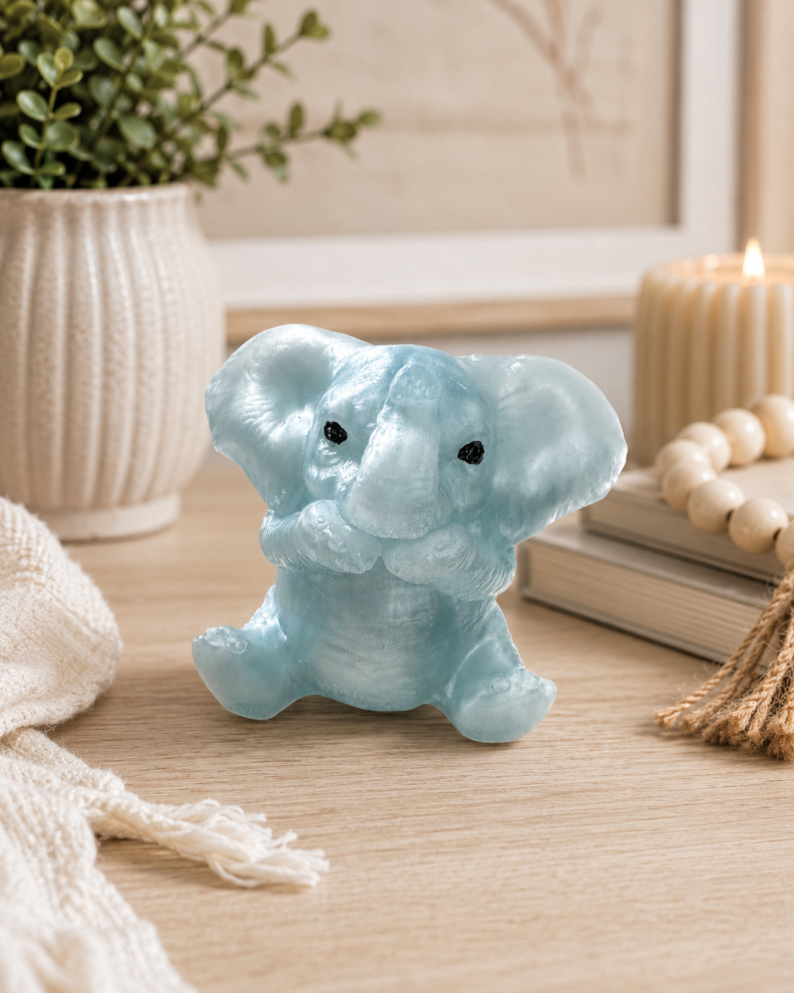 Blue Baby Elephant Resin Figurine