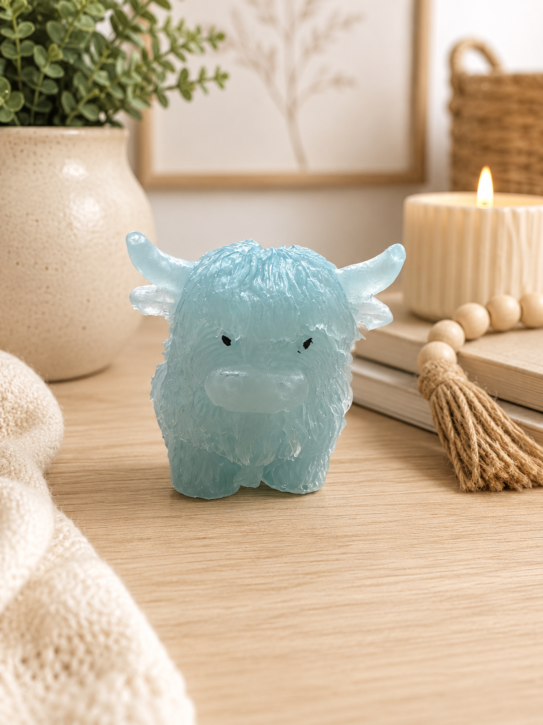 Blue Highland Cow Resin Figurine