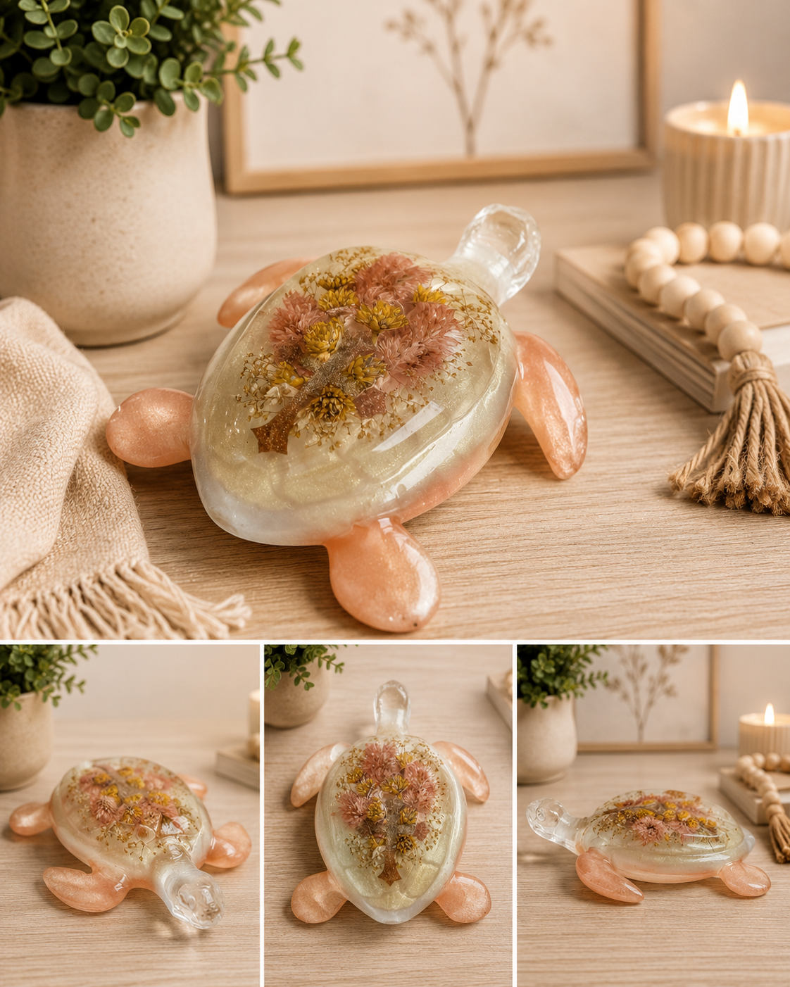 Dried Floral Resin Turtle Figurine
